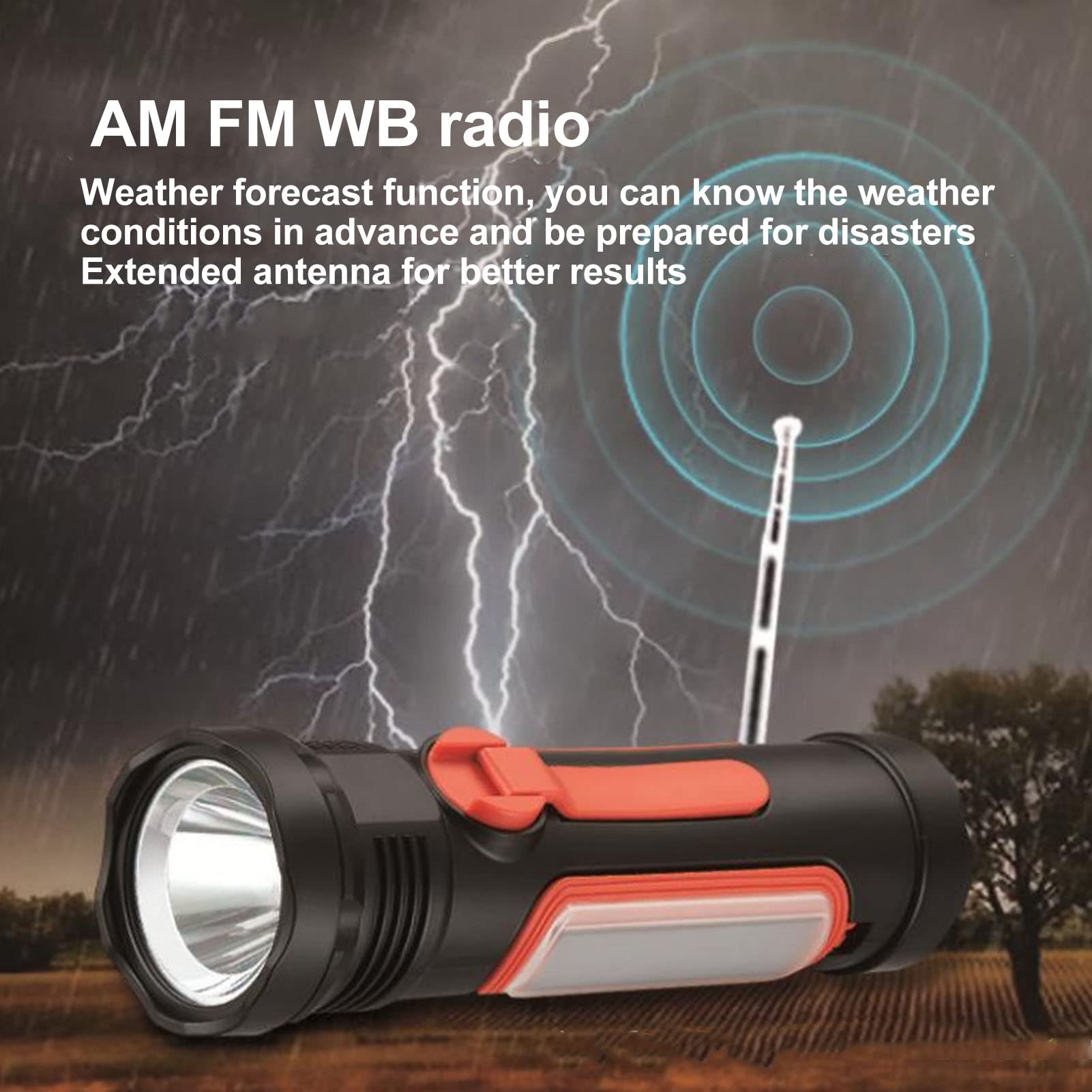 Portable Handheld Radio, Solar Hand Crank Radio, Alarm AM FM WB Flashlight 3 Way Powered 2600mAh Emergency Weather Radio for Camp Hike