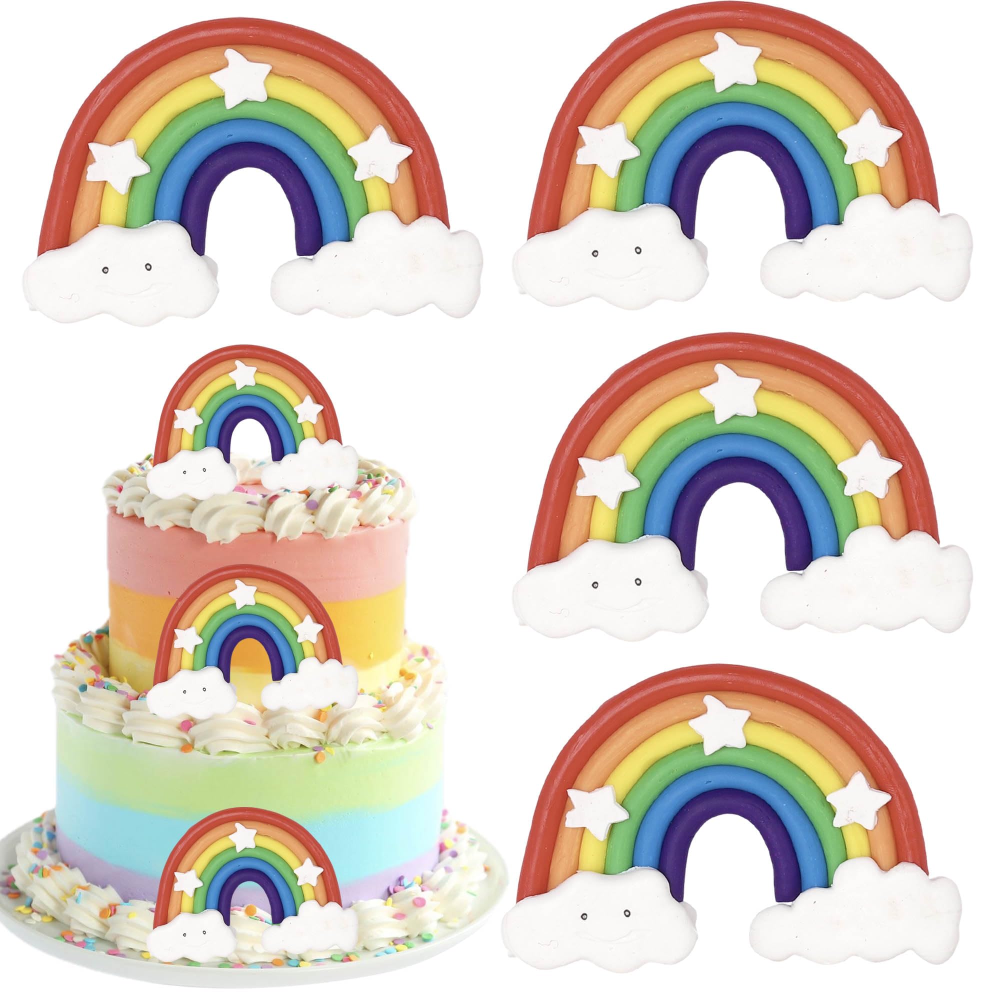 2 Stück Regenbogen Tortendeko Klein Niedlich Regenbogen Kuchen Deko DIY Rainbow Cake Toppers für Baby Dusche Kinder Geburtstag Hochzeit Jahrestag Party Kuchen Dekorationen Buntes