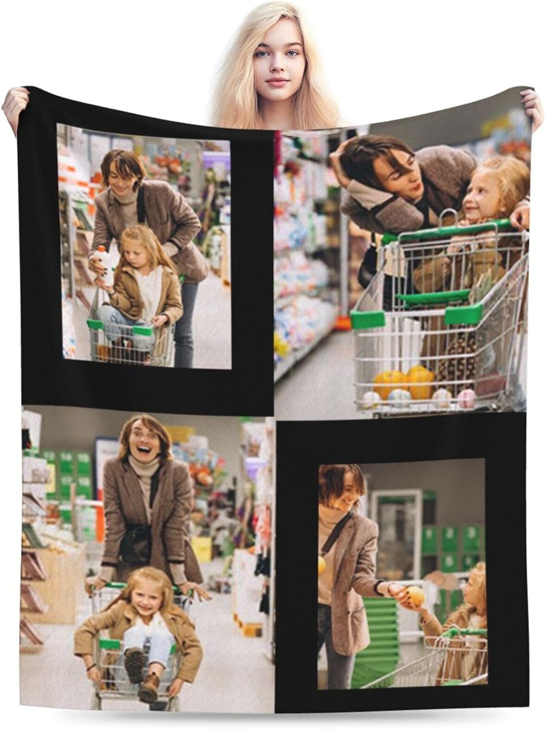 Custom Blanket with Photo Text Image Personalized Blankets for Valentine Birthday Customized Flannel Blanket Gift for Mom Dad Couple Wife Husband Friends, 4photo-1, 71"x91"