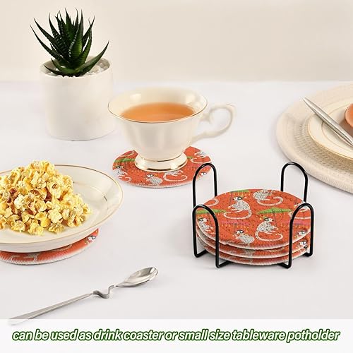 Miniatura 6 de innewgogo Monkeys Chinoiserie Style - Juego de 6 posavasos absorbentes para protección de mesa, hechos a mano, redondos, tejidos, con soporte y