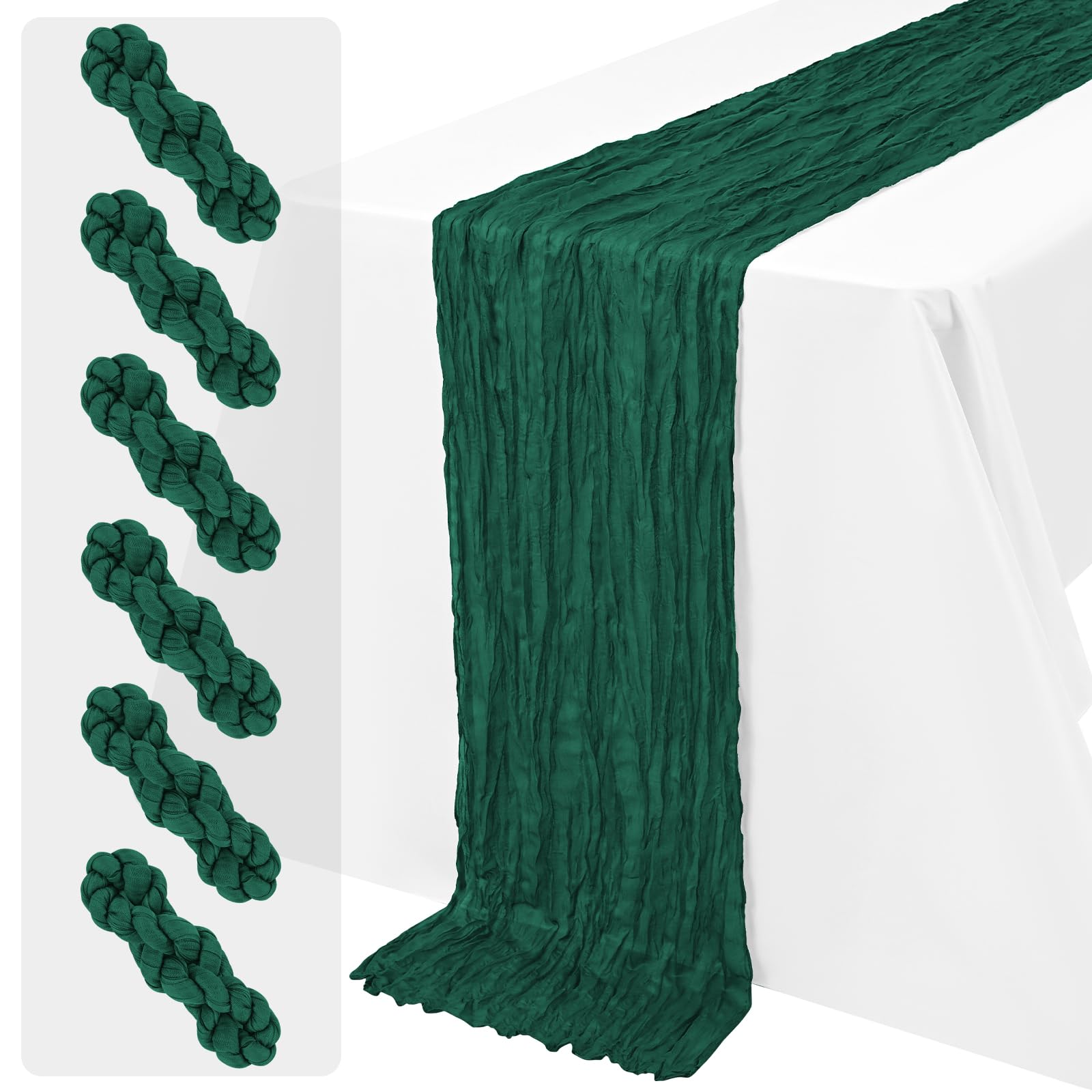 6 Pack Dark Green Cheesecloth Table Runner 45x275cm (17.7x108 Inch) Gauze Table Runner Boho Rustic Wrinkle Fabric Table Decor for Wedding Bridal Shower Birthday Halloween Thanksgiving Home Dinin — image 1