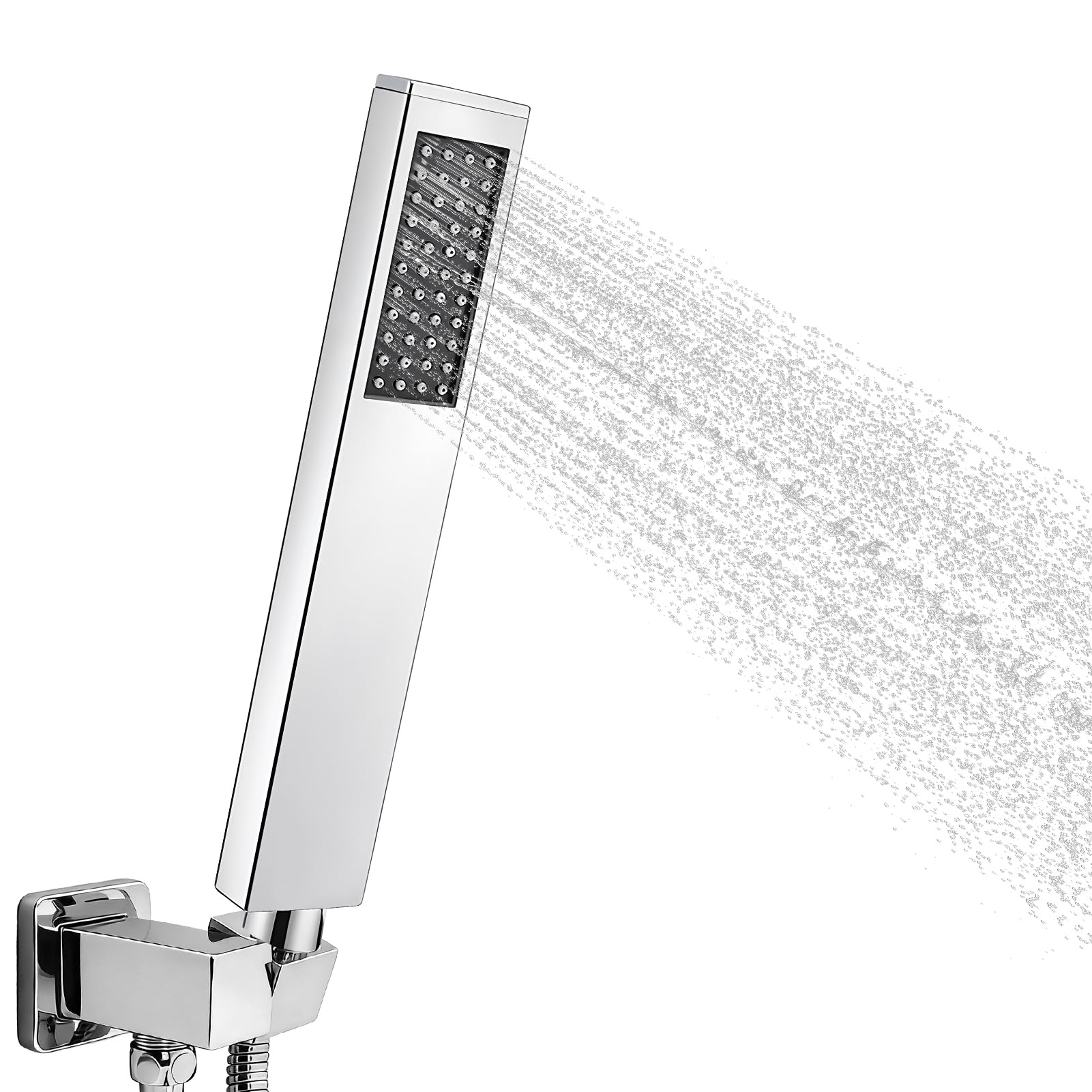 All Metal Handheld Shower Head Stainless Steel High Pressure Shower Head Chrome Handheld Sprayer Self Cleaning Silicone Nozzle Showers Heads for Home Bathroom, Square