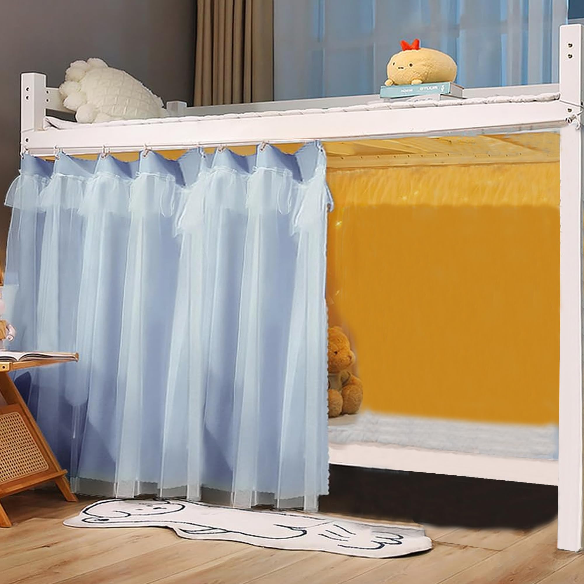 Rideau de lit superposé en gaze pour lit de dortoir avec dentelle