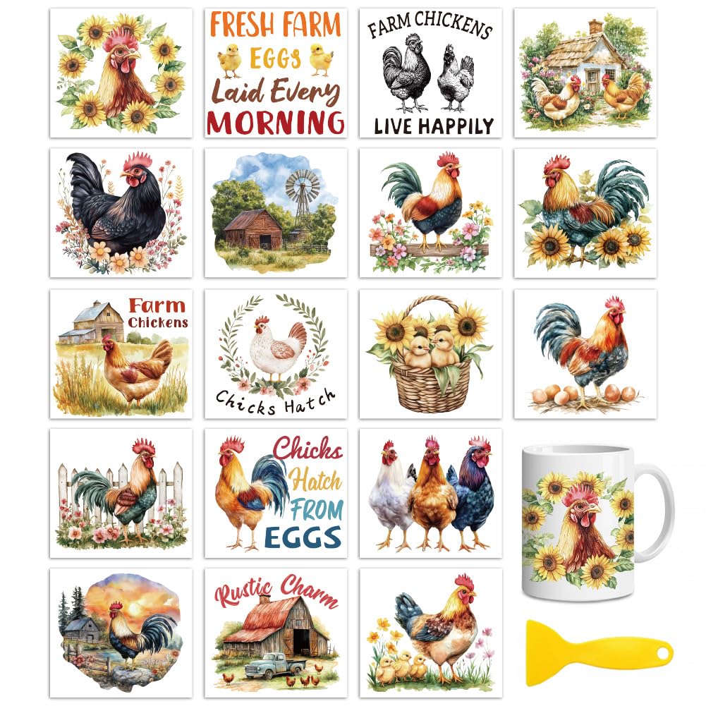 Stickers aquarelle loisirs créatifs sur le thème de la ferme pour verres et tasses