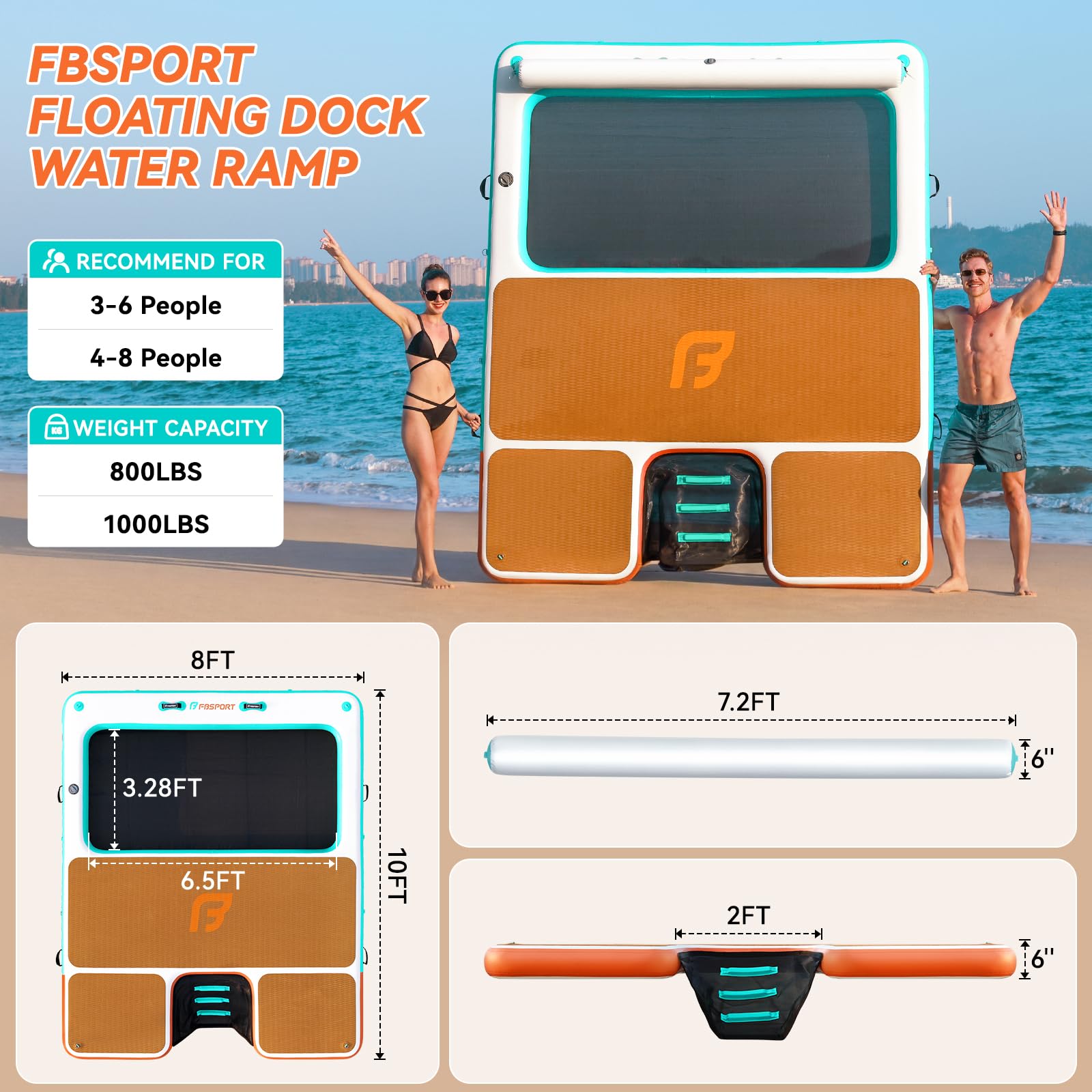 FBSPORT Piattaforma Galleggiante Gonfiabile con Rampa Cani e Amaca, Piattaforma Galleggiante da Lago 2,4m/3m, Isola Galleggiante Multifunzionale con Scaletta per Feste Acquatiche