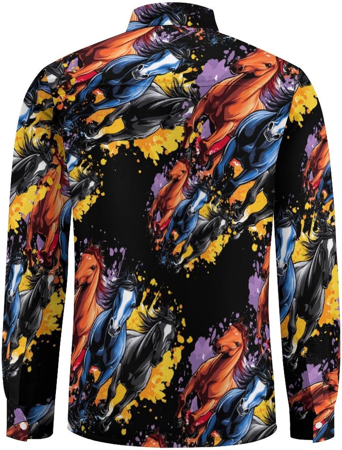 Running Horse Long Sleeve Shirts Casual Dress Shirt Button-down T-shirts for Men