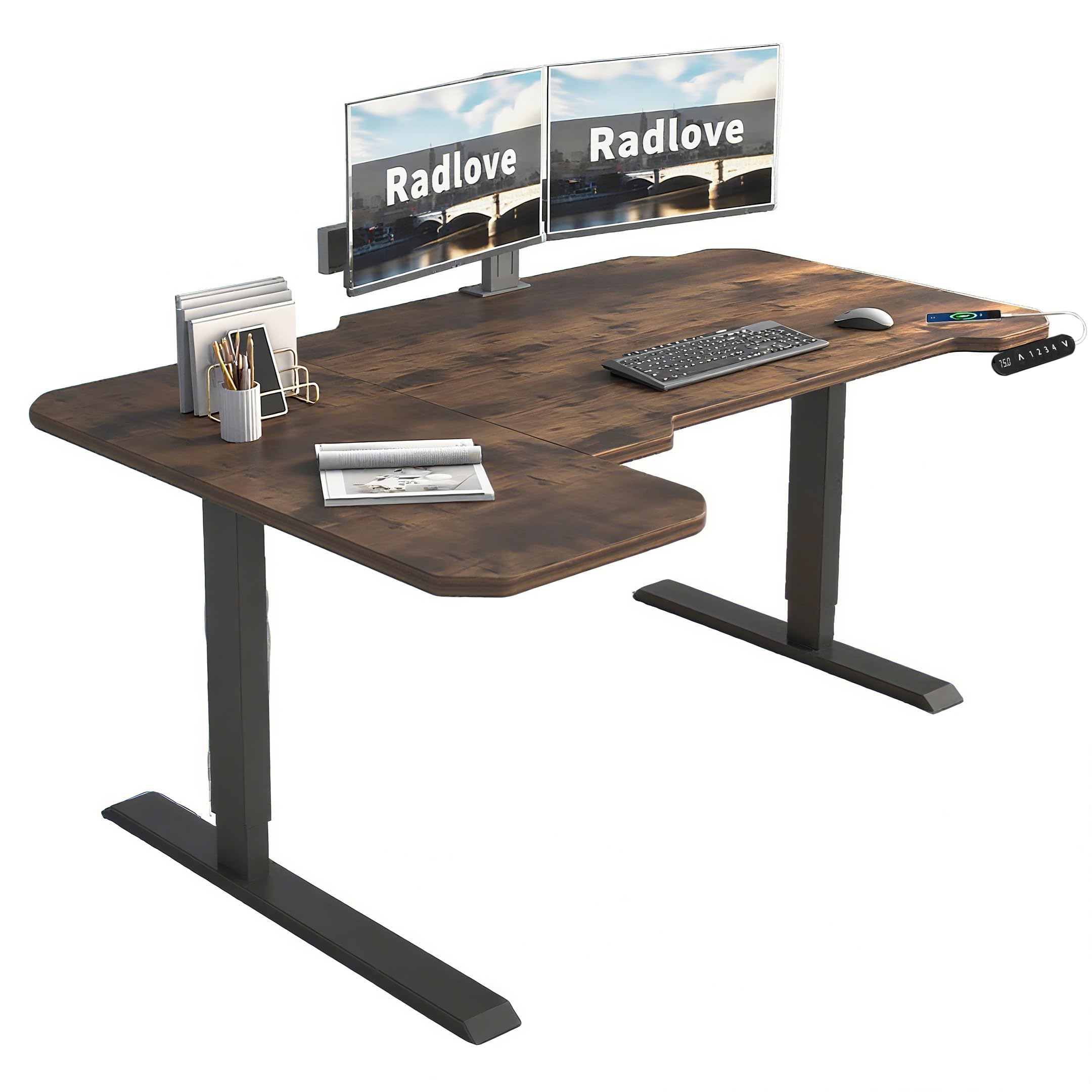 Radlove Schreibtisch Höhenverstellbar Elektrisch, 150CM L Form Stehpult，Stehschreibtisch mit 4 Memory-Steuerung mit Tischplatte 2-Fach-Teleskop Stehschreibtisch, Spleißbrett