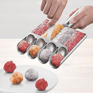 4-in-1 Stainless Steel Meatball Maker Tool - Professional Meatball Scoop & Mold for Homemade Beef, Chicken, Veggie Balls |...