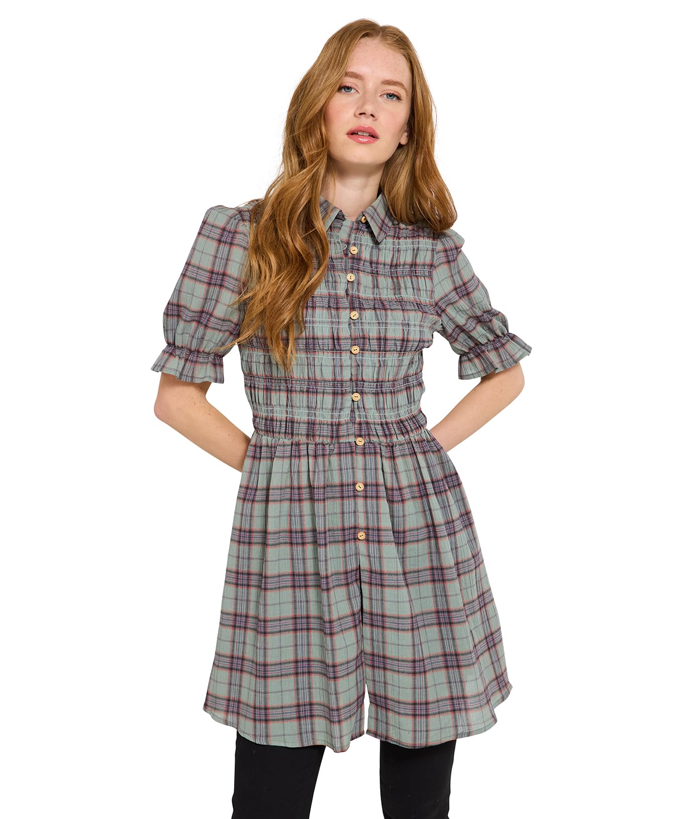 Joe Browns Women's Shirred Check Tunic Shirt, Regular, Green, UK 8