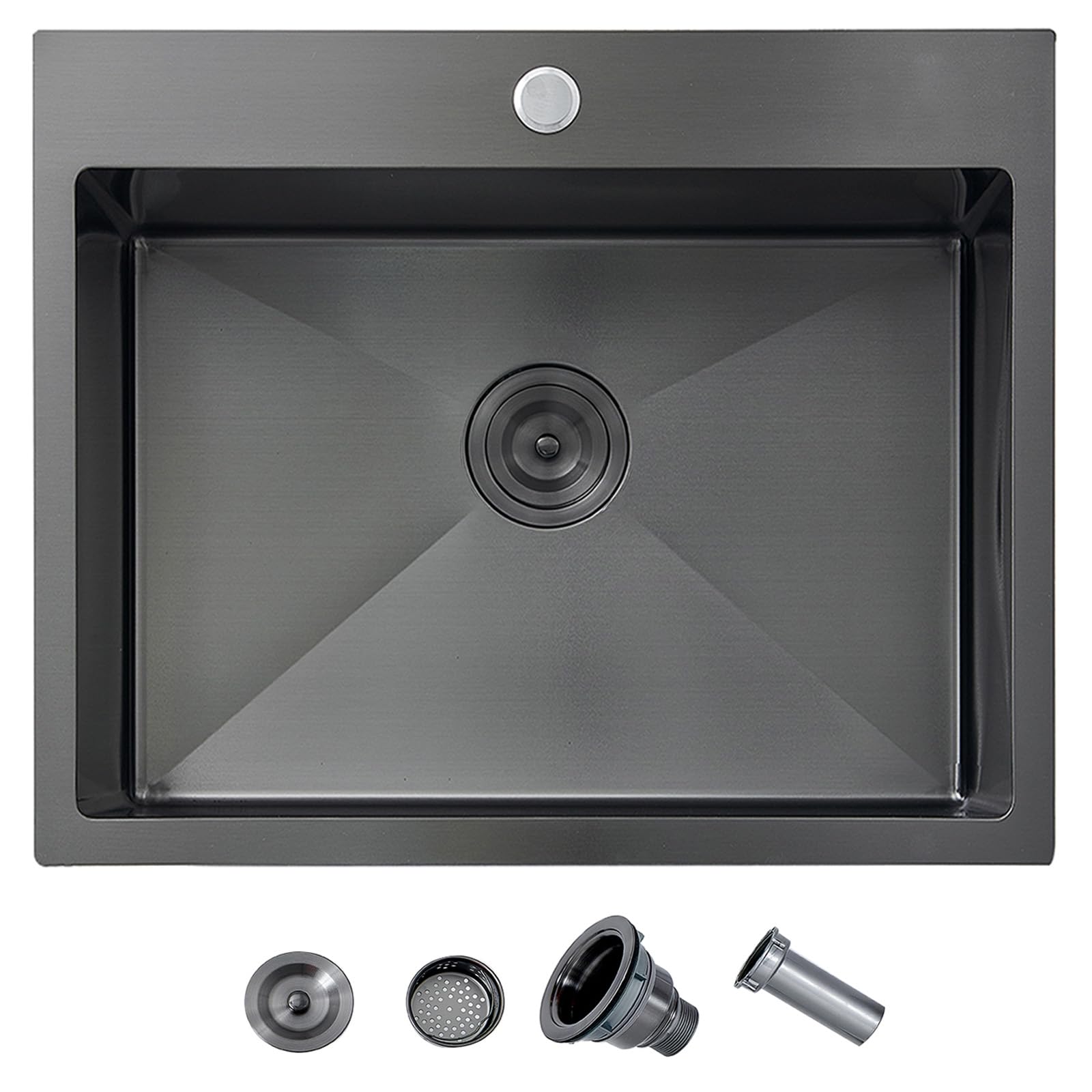 20 Inch Drop In Kitchen Sink Black, 20 x 16 Gunmetal Black Stainless Steel Single Bowl Top Mount Drop In Bar Wet Prep RV Outdoor Kitchen Sink, 16 Gauge Brushed Nickel