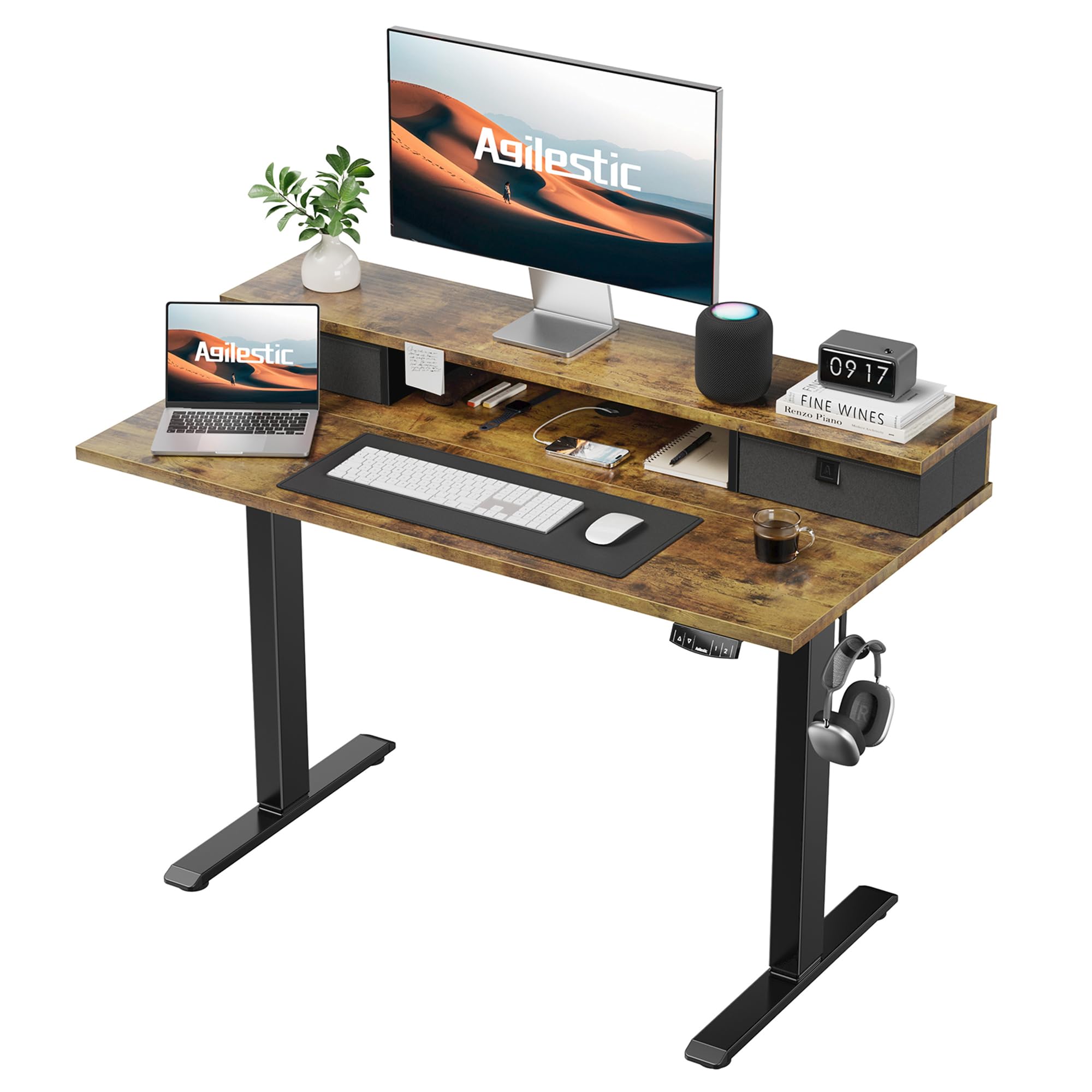 Agilestic Höhenverstellbarer Schreibtisch mit 2 Schubladen