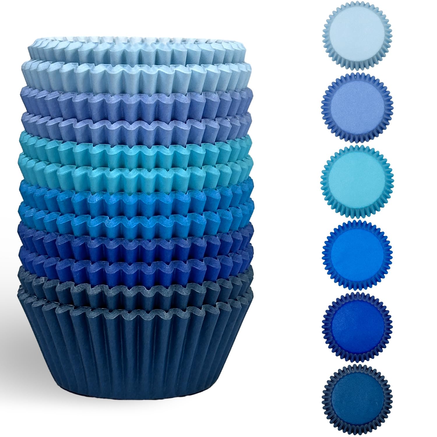 Standard 300-Count Cupcake Liners Cupcake Cups Food Grade 6 Solid Blue Colors Cupcake Papers Baking Cups Cupcake Wrappers (Standard Size) PT Blue Standard Size