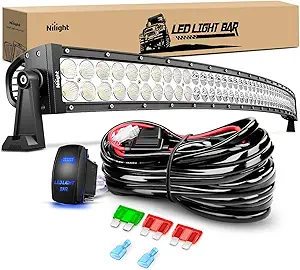 Nilight 50Inch 288W Curved Spot Flood Combo Led Light Bar Off Road Driving Lights Boat Lights Fog Light 12V On/Off 5 Pin Rocker Switch Power 12AWG Wiring Harness Kit-1 Lead for Trucks,2 Years Warranty