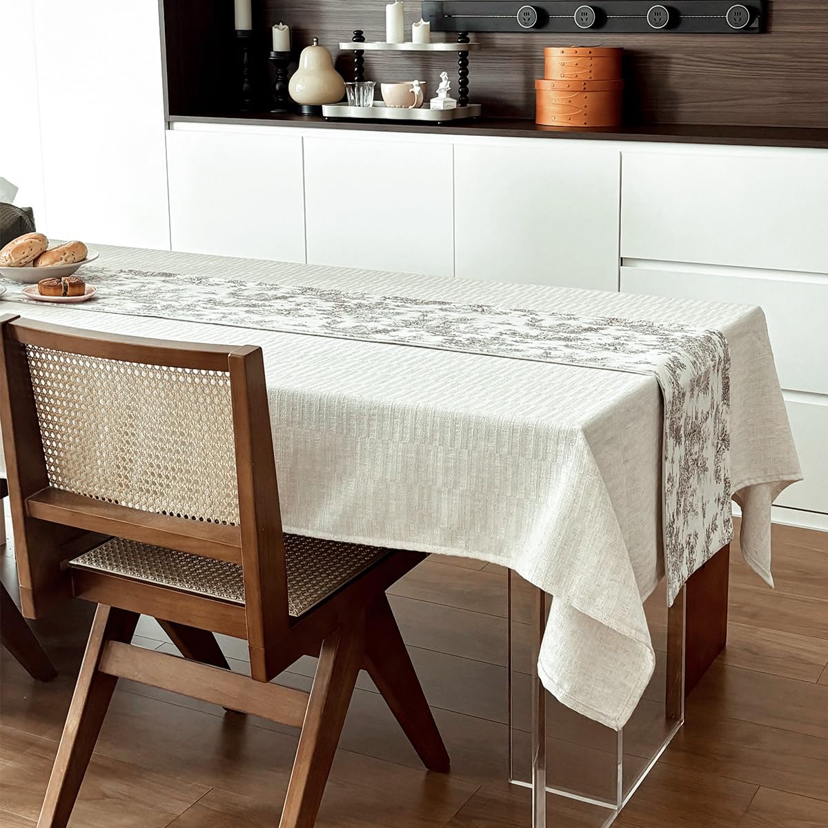 Beige Wasserabweisende Tischdecke, Baumwoll-Leinen-Mischgewebe