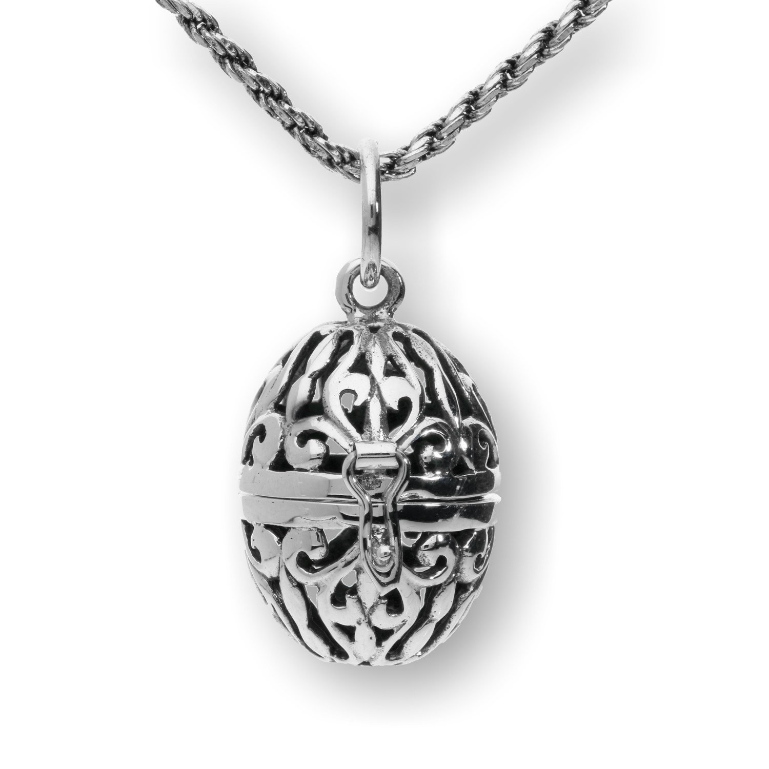 PearlinaSterling Silver Filigree Necklace Egg Locket Prayer Holder, 20"…