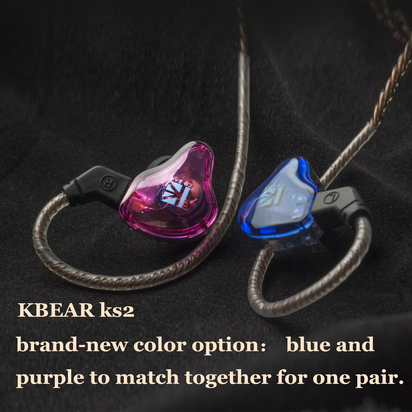 KBEAR KS2 in Ear Headphones, Yinyoo KB KS2 Stereo Bass Headphone, 1BA+1DD Hybrid Over-Ear Earbud Headset Noise Cancelling Earphone with Removable Cable for Running Walking Stage (No mic, Purple) - Image 2