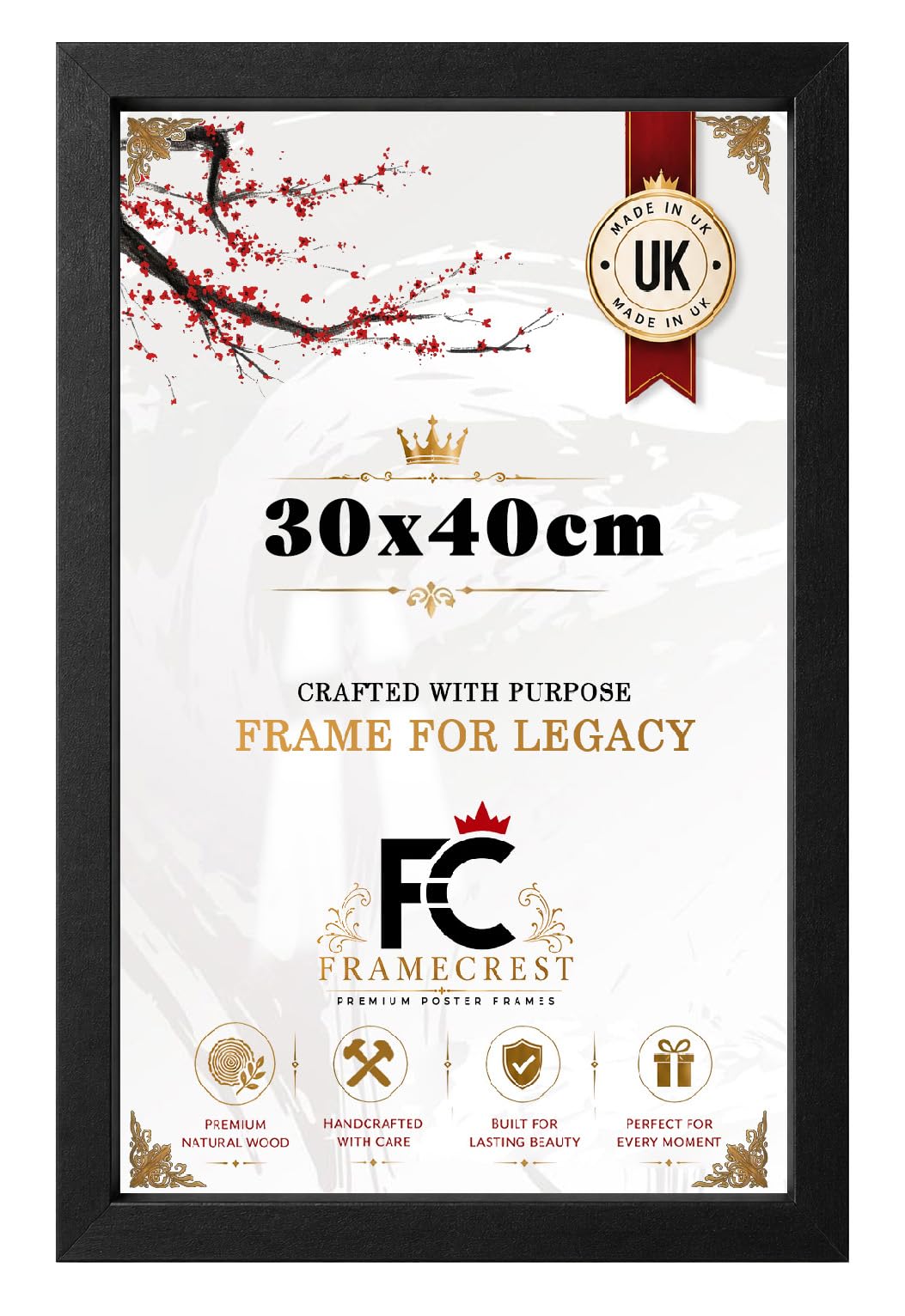FRAMECREST Professional Design 30x40cm Poster/Picture Frame | MDF Wood Finish Clear Perspex | Rectangle for Posters | Landscape or Portrait Orientation | Wall Décor-[Matt Black] — image 1