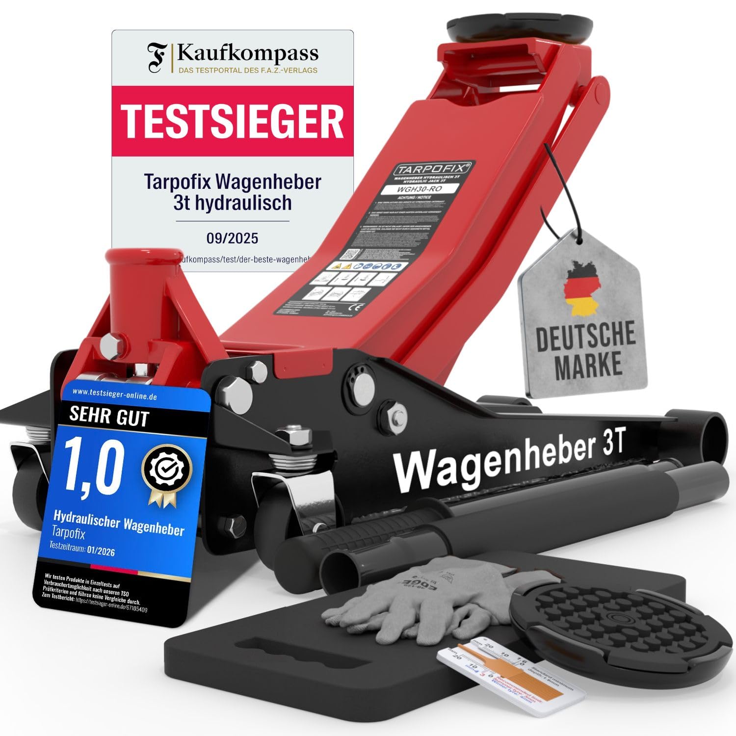 Tarpofix® Wagenheber 3t hydraulisch mit Doppelzylinder [FAZ Testsieger]
