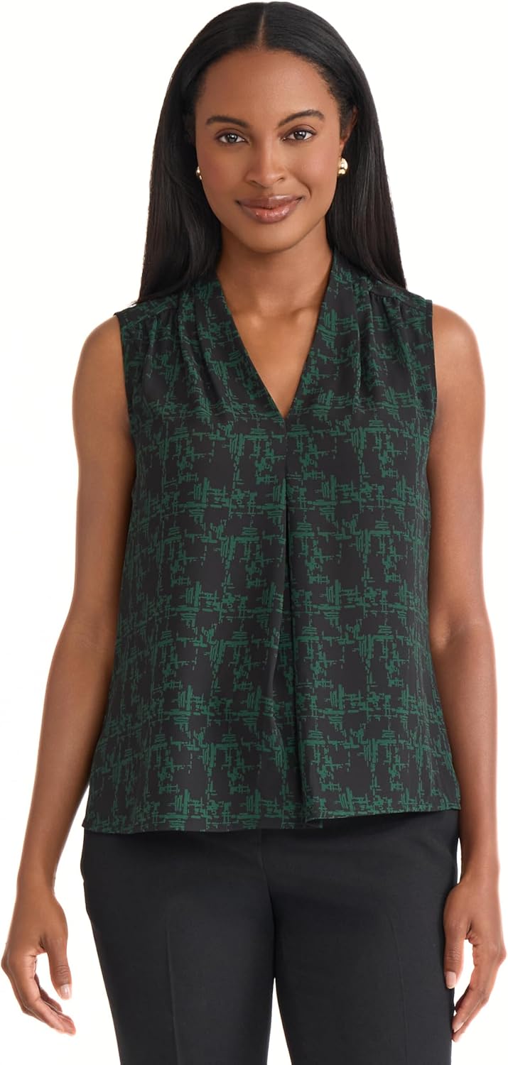 Kasper Women's Sleeveless V-Neck Printed Top