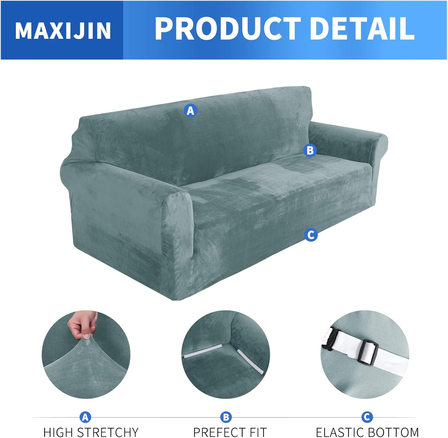 MAXIJIN Thick Velvet Extra Large Sofa Covers 4 Seater Super Stretch Oversized Couch Cover for Dogs Cat Pet 1-Piece XL Sofa Slipcover Elastic Furniture Protector (4 Seater - Image 4