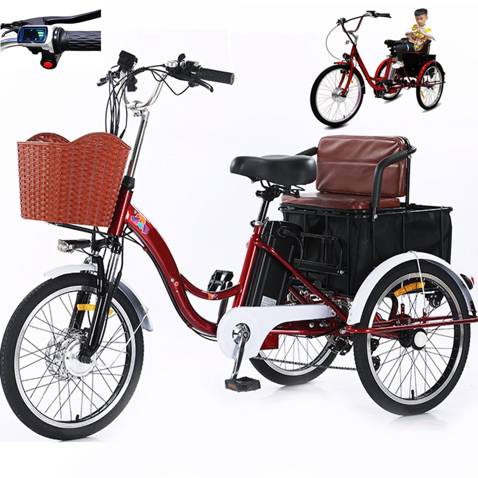 Tricycle Cargo électrique à 3 Roues pour Adultes, idéal pour Les Courses et Le Transport de Marchandises