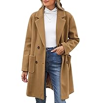 CMTOP Cappotto Donna Invernale Lana Caldo Cappottos Scollo a V Revers Cappotti Invernali Lungo Dritto Doppiopetto Giacca Lana Elegante con Tasche per Autunno Inverno(Cammello, L)