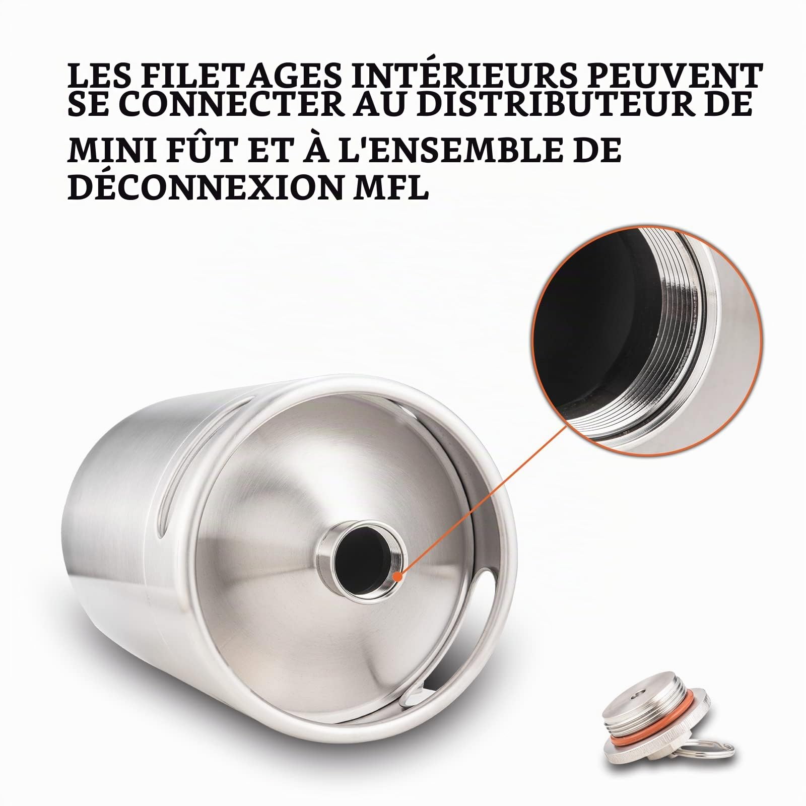 TMCRAFT Mini Growler Keg, fût de bière portable en acier inoxydable avec couvercle en spirale de roundité pour brassage domestique, artisanat et bière tonneau, TMXTD-8