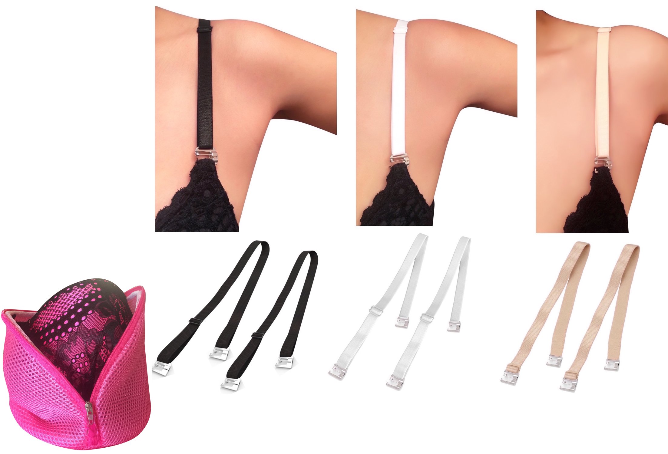 PIN STRAPS - Bra Strap Multiway Removable Adjustable Replacement Bra Straps - (6pcs) No Sew
