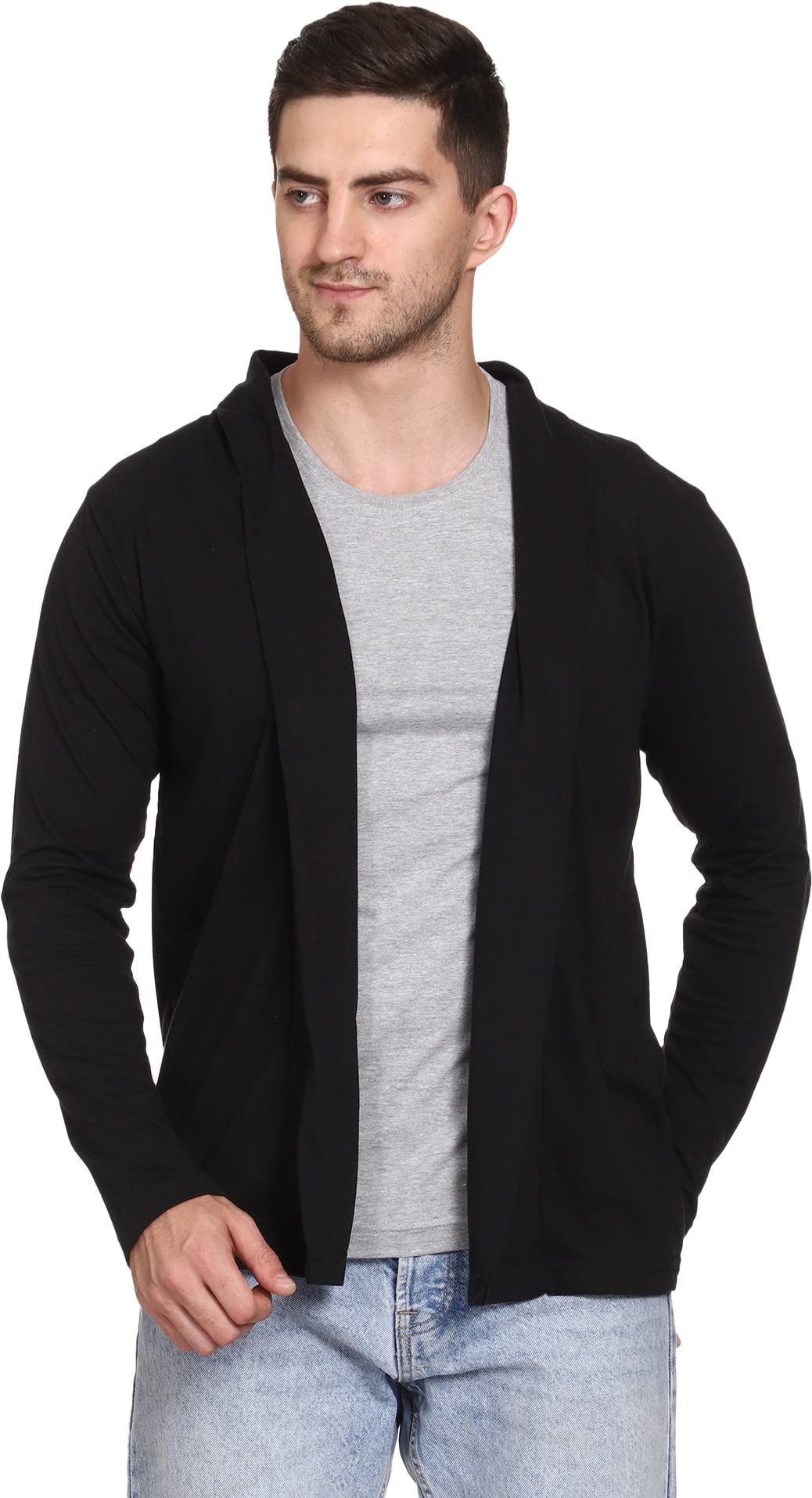 roarers Men Jacket Style Full Sleeve Open Front Black Cotton Shrug-picture-50