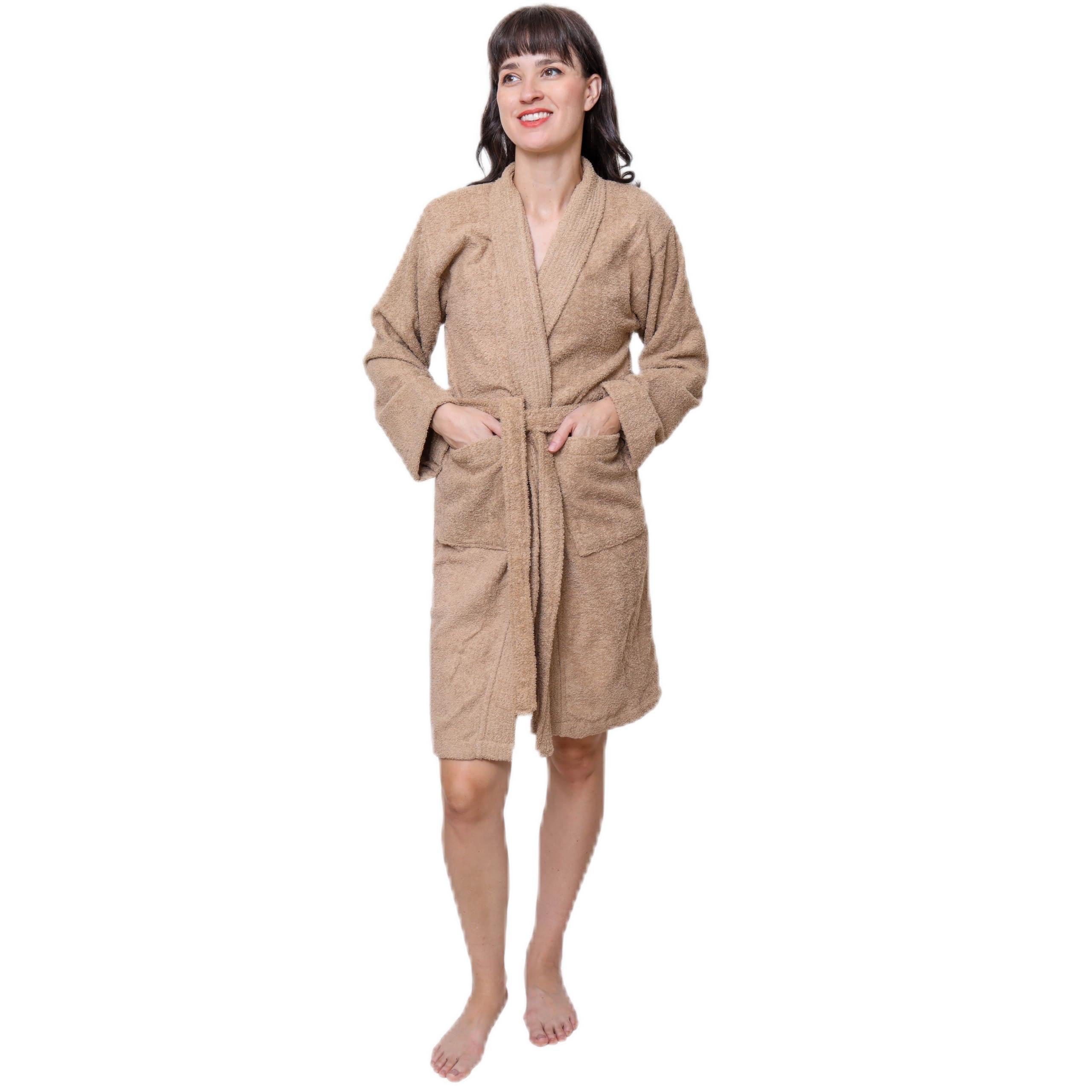 GOLD TEXTILES Premium Terry Cloth Robes for Women Lightweight Short Bathrobe Adjustable Towel Robe Belt with Collar