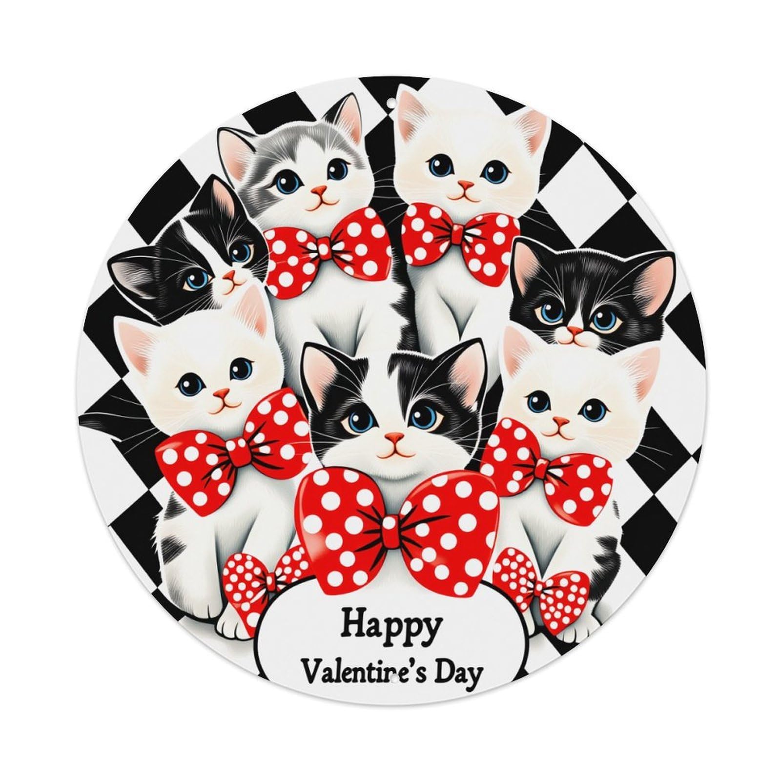 Cute Kittens With Red Bows Round Tin Sign Vintage Style Metal Sign Home Bar Garden Wall Plaque Decor Metal Poster 8x8 Inch