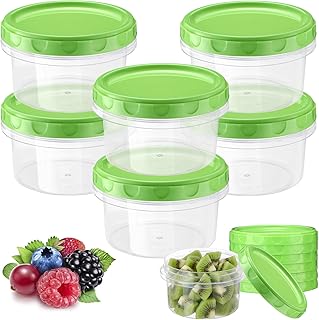 Sieral 6 Pack 8 oz Freezer Containers with Lids Reusable Deli Freezer Storage Containers Stackable Plastic Thick Twist Top Jars for Takeout Food Round Wide Mouth Lunch Snack (Green)