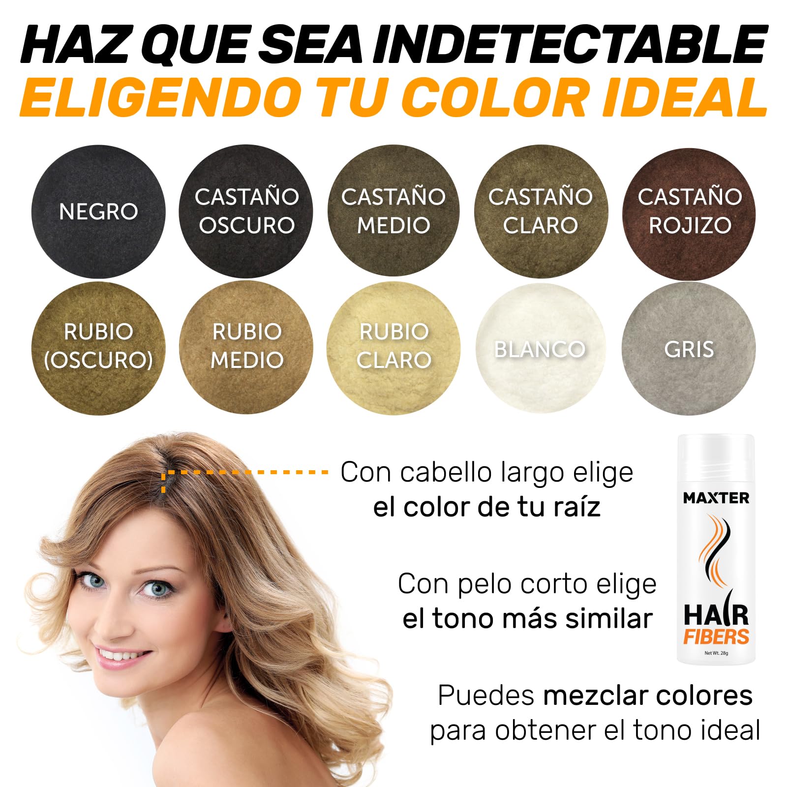 Maxter Microfibras Capilares Castaño Medio 100% Natural para Disimular Calvicie y Alopecia - Fibra Capilar Hombre y Mujer