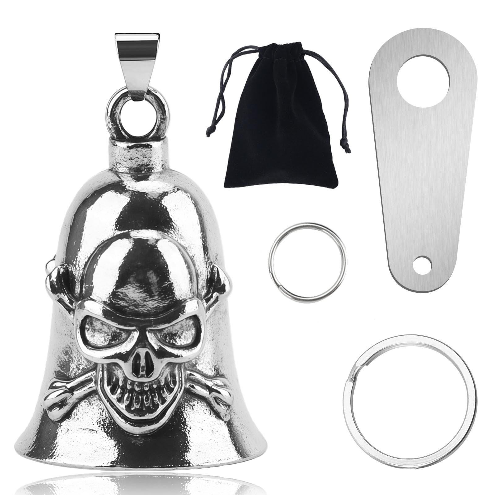 VBGURR Motorcycle Guardian Bell Key Ring,Guardian Bell for Motorbikes Keychain,Vintage Metal Motorbike Luck Riding Bell Key Chain,Motorbike Gifts for Bikers Women Men Dad Husband Boyfriend (Skull)