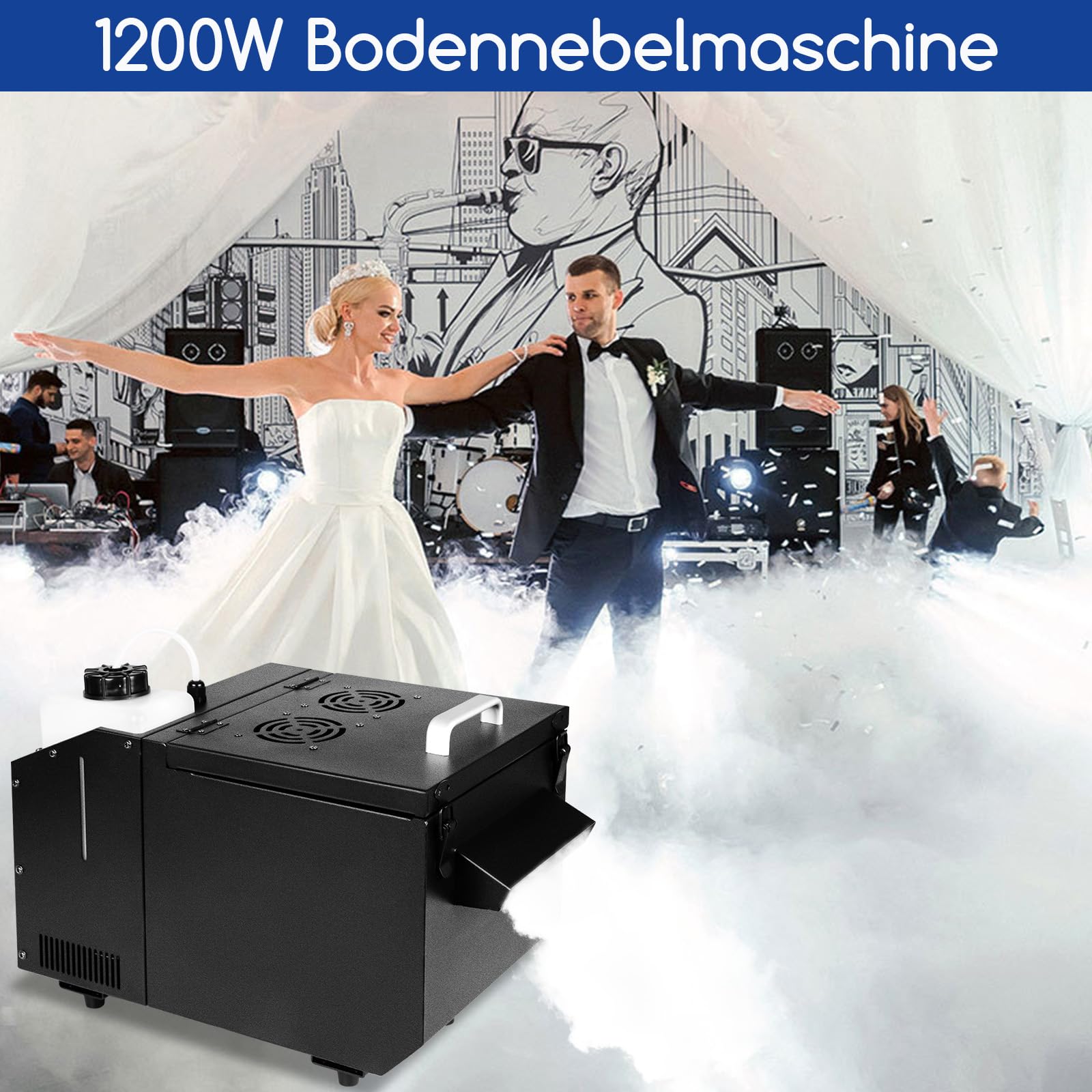 Telbum 1200W Boden Nebelmaschine mit Fernbedienung, Wasserbasierte Nebelmaschine Bodennebelmaschine, DMX 512, Manuelle Steuerung,Timerfunktion, Rauchmaschine für Hochzeit, Party, DJ, Bühne, Halloween