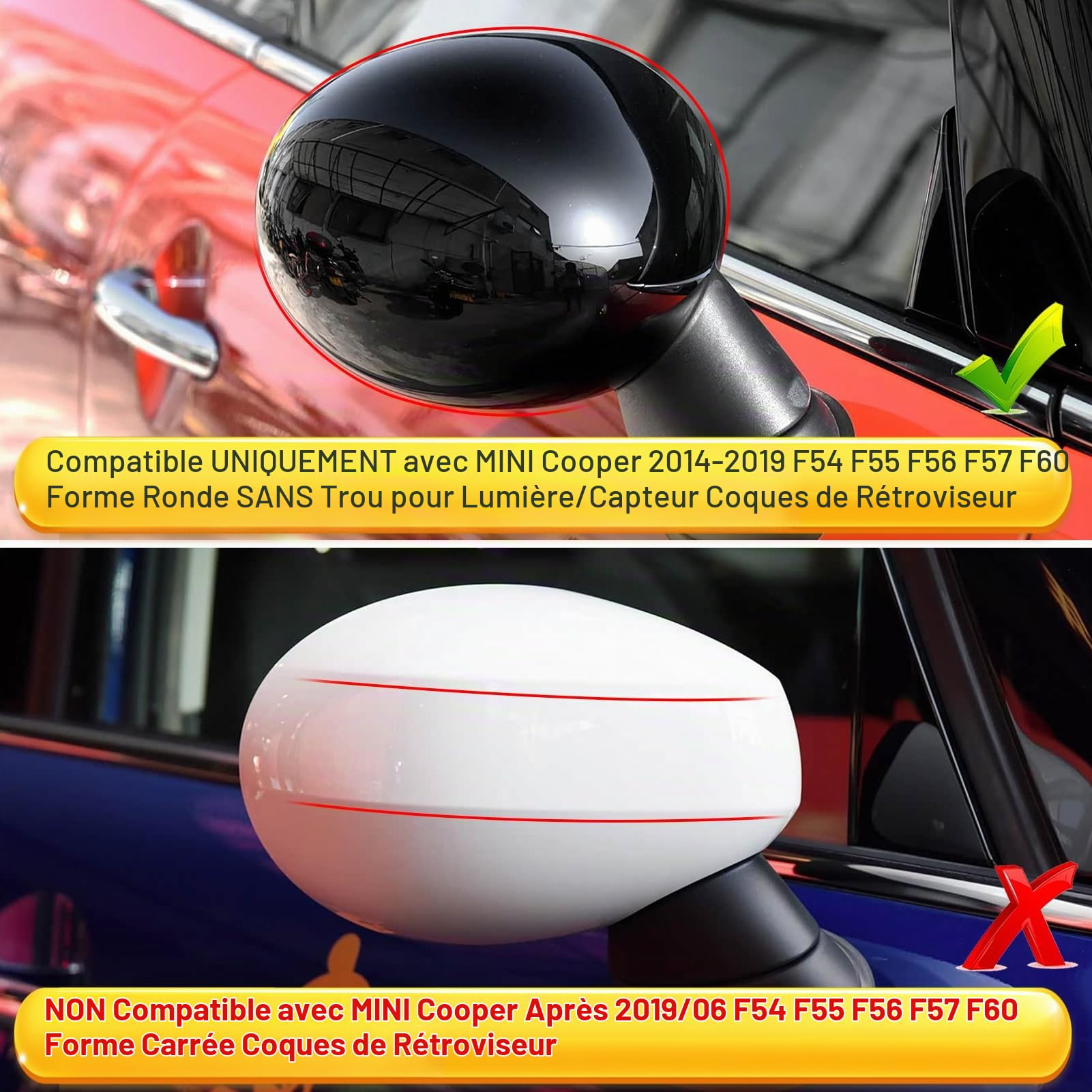 TTCR-II 2PCS Coque de Rétroviseur Compatibles avec Mini F54 F55 F56 F57 F60 | F54 F55 Boîtier de Rétroviseur F56 F57 Mirror Couvercle F60 Mirror Cover 2016-2019 51167401230/51167401229-Noir