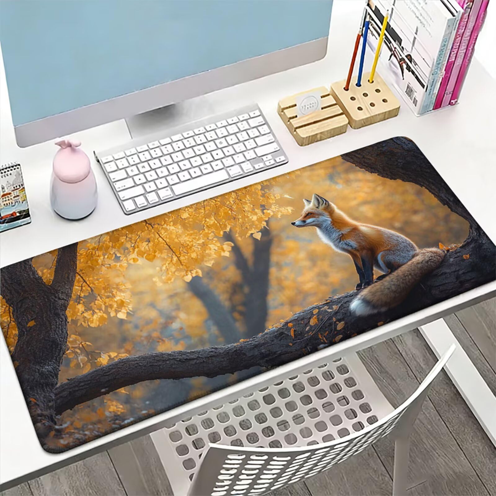 Podkładka pod mysz XXL 1400 x 600 x 3 MM, duża żółta podkładka pod mysz z wodoodporną i antypoślizgową gumą lisa pod ręką zszyte krawędzie, poprawia precyzję i szybkość dla gracza W-528