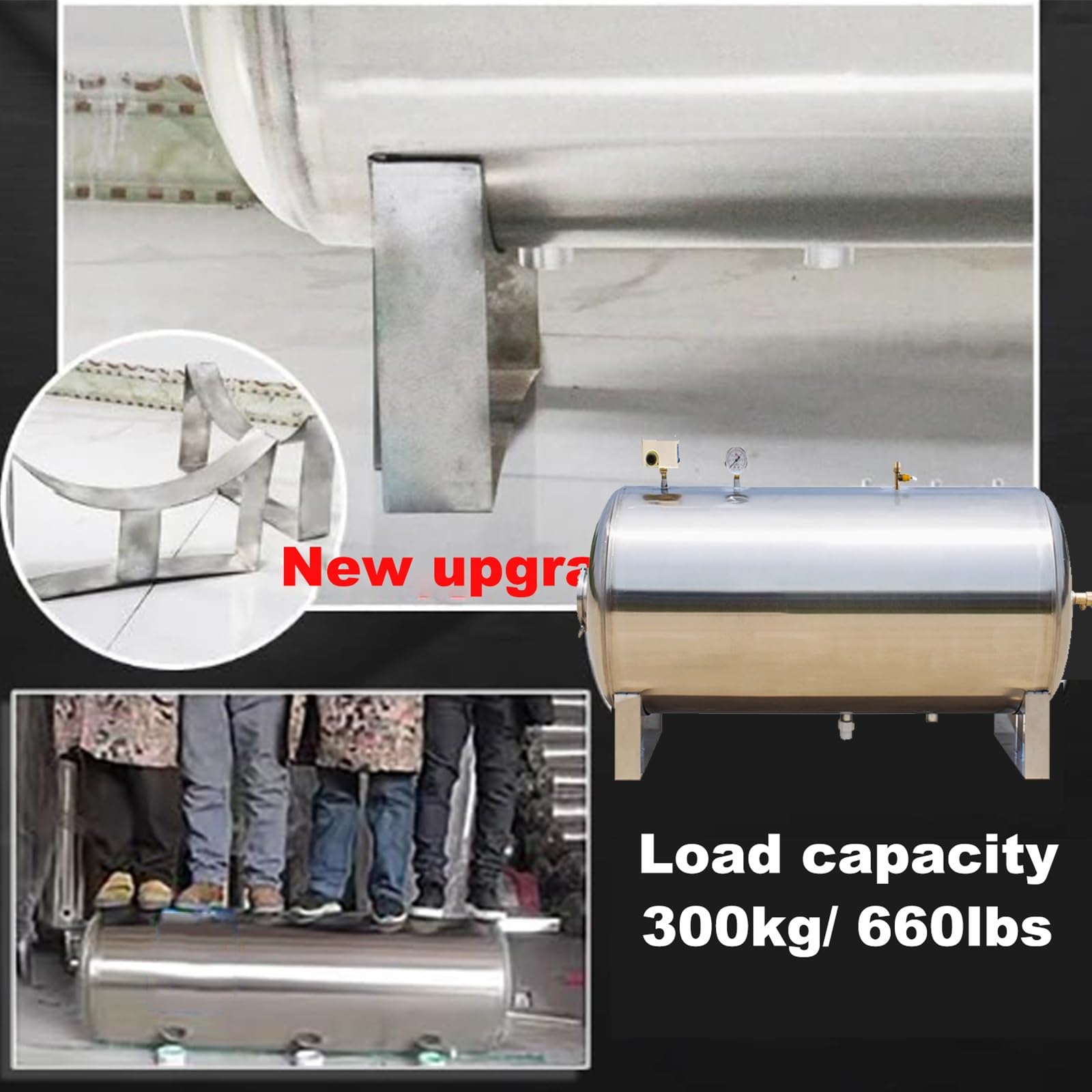 Depósito de Presión Automático Horizontal con Orificio de Limpieza | Acero Inoxidable 304, Kit de Instalación, Sistemas de Pozo, Bomba, Parque, Hogar(250L/66gal)