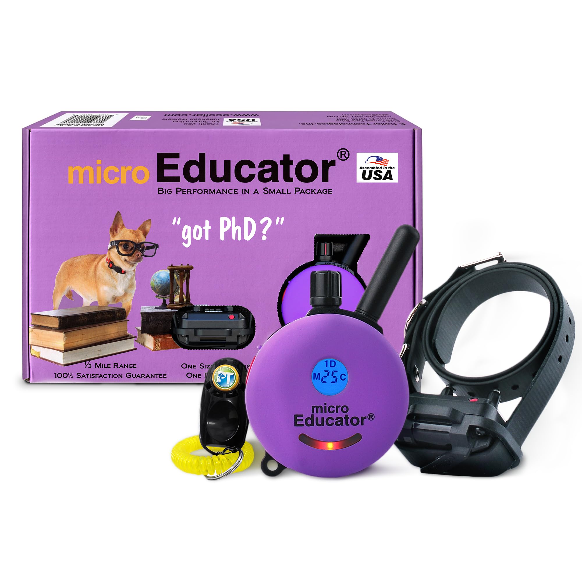 Educator Micro ME-300-1/3 Mile Ecollar Dog Training Collar with Remote for Small, Medium, and Large Dogs - Static, Vibration & Tone Electric Training Collar for Dogs by E-Collar Technologies
