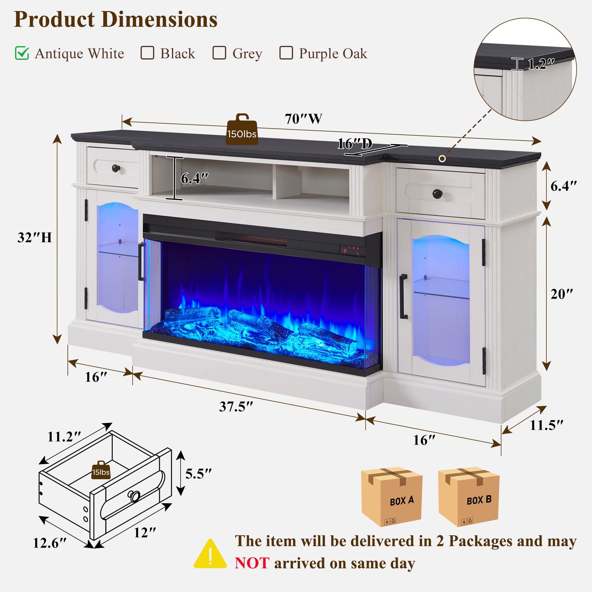 LINGMU Farmhouse Electric Fireplace TV Stand for TVs up to 80