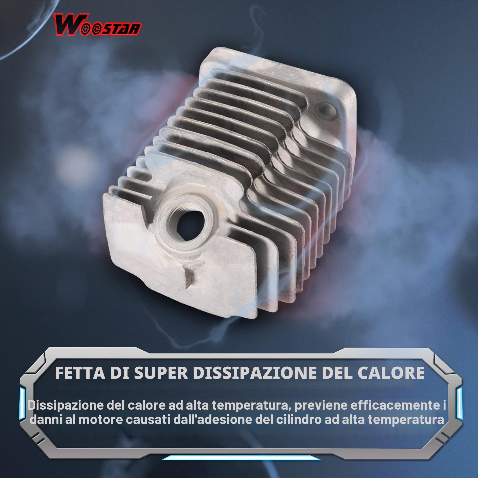 WOOSTAR 44mm Grande Noia Cilindro con Segmento Pistone Kit Sostituzione per 2 Tempi 43cc 47cc 49cc Gas Scooter Mini Pocket Bike