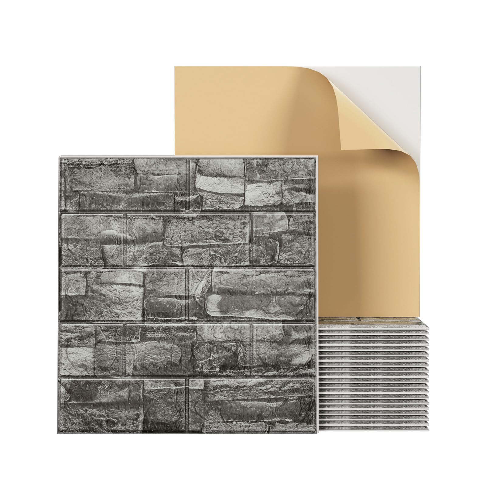 3D Wall Panels Peel and Stick Wallpaper Self-Adhesive Faux Brick Stone Foam Wall Tiles for Living Room Kitchen House Decor (20PCS, Black Stone), QT-0002