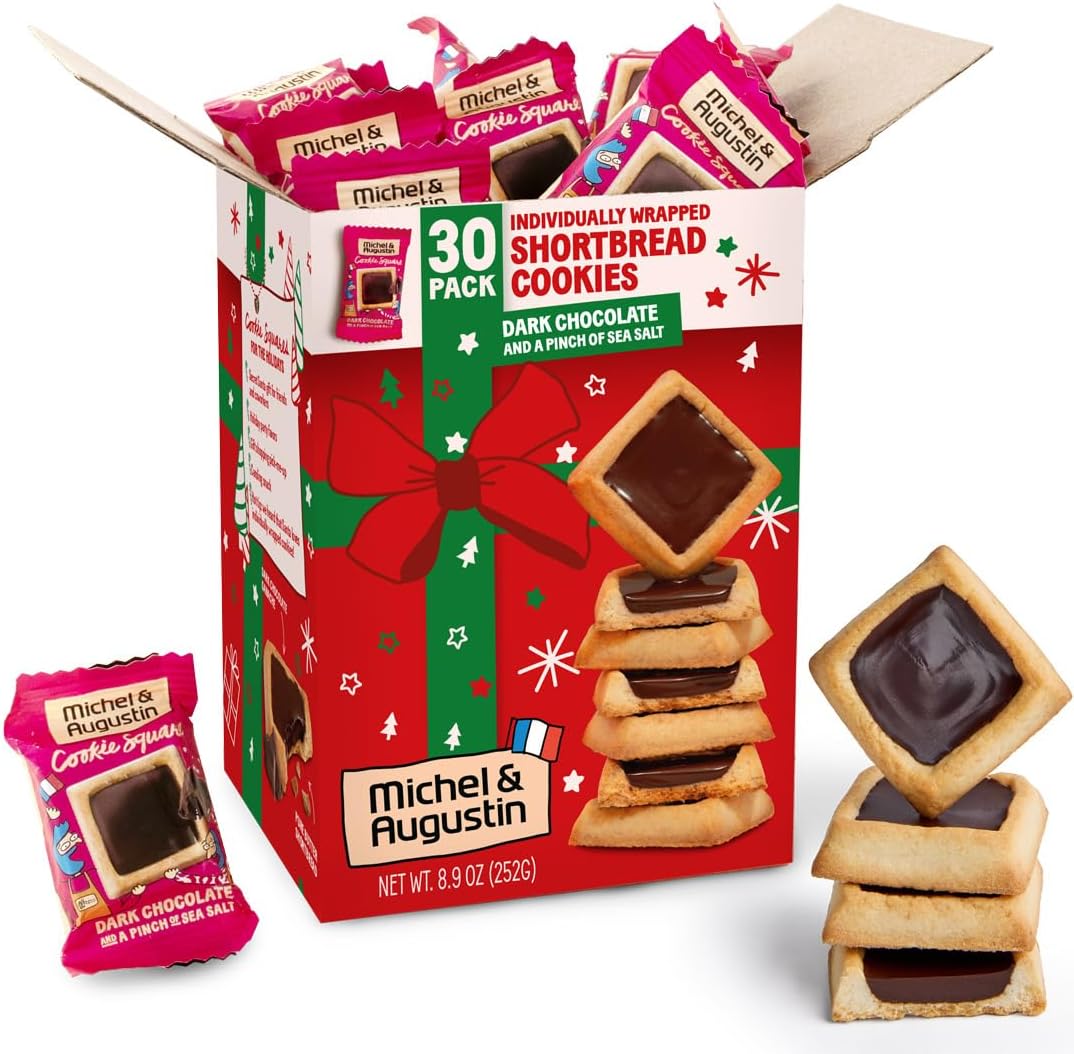 Christmas Cookies, French Shortbread Cookie Squares with Dark Chocolate & Sea Salt, Holiday Cookies Individually Wrapped, Butter Cookie Gift Basket, 30 Changemakers per Box