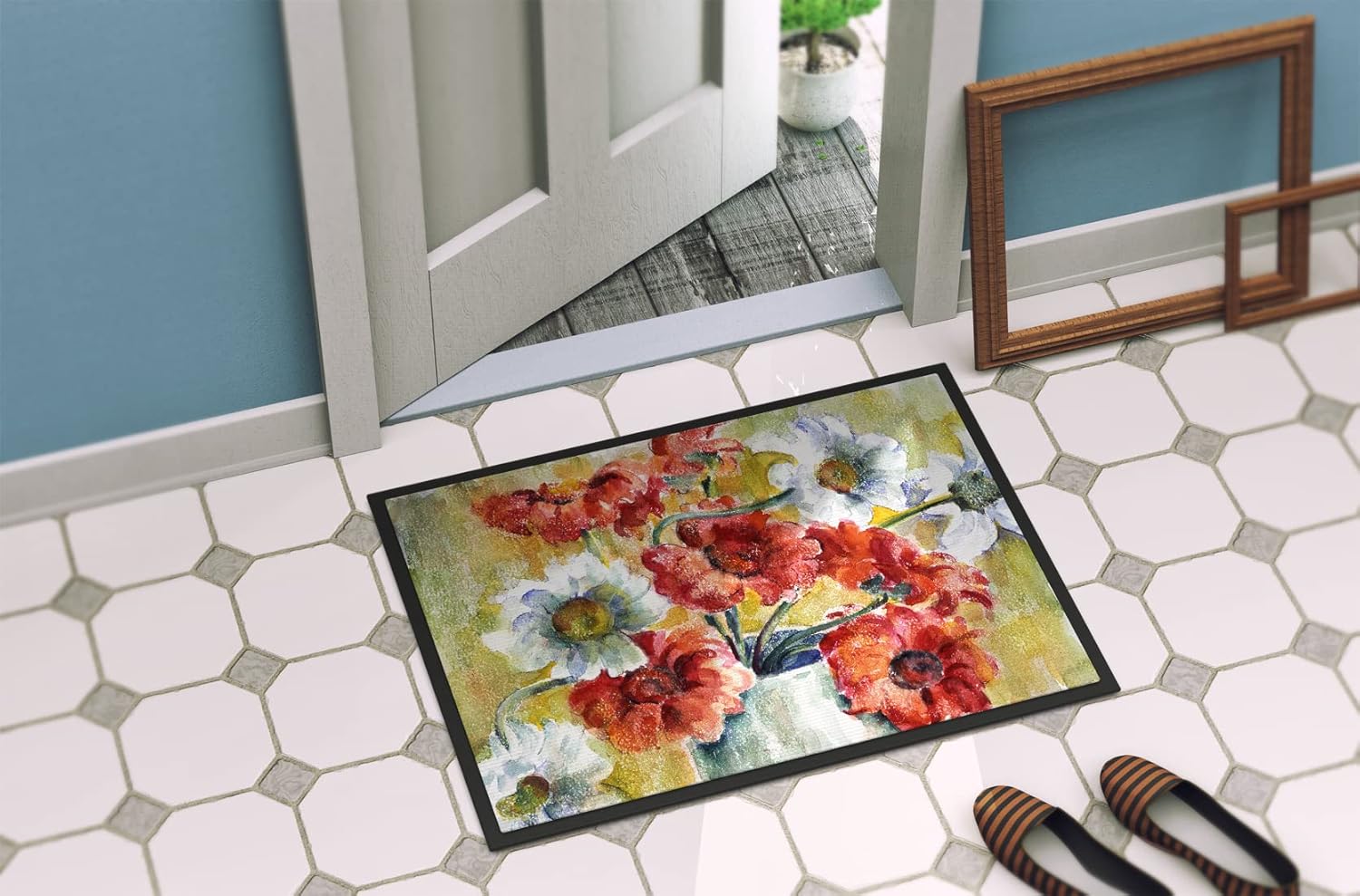 Caroline's Treasures GFGO0028JMAT Flowers by Fiona Goldbacher Doormat 24x36 Front Door Mat Indoor Outdoor Rugs for Entryway, Non Slip Washable Low Pile, 24H X 36W