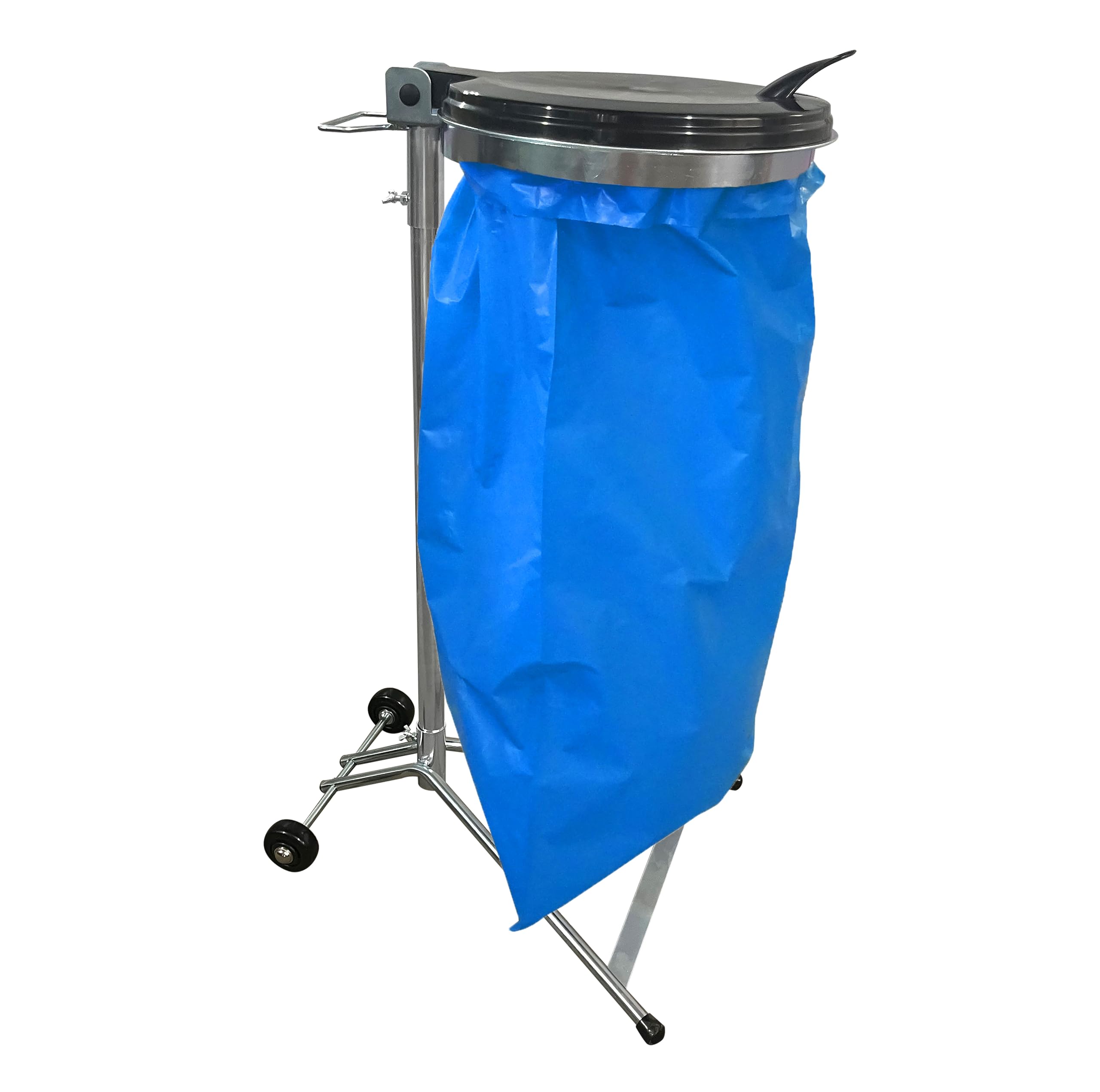 Soporte para bolsas de basura con tapa, 120 L, acero galvanizado, 40 x 40 x 100 cm, 2 ruedas