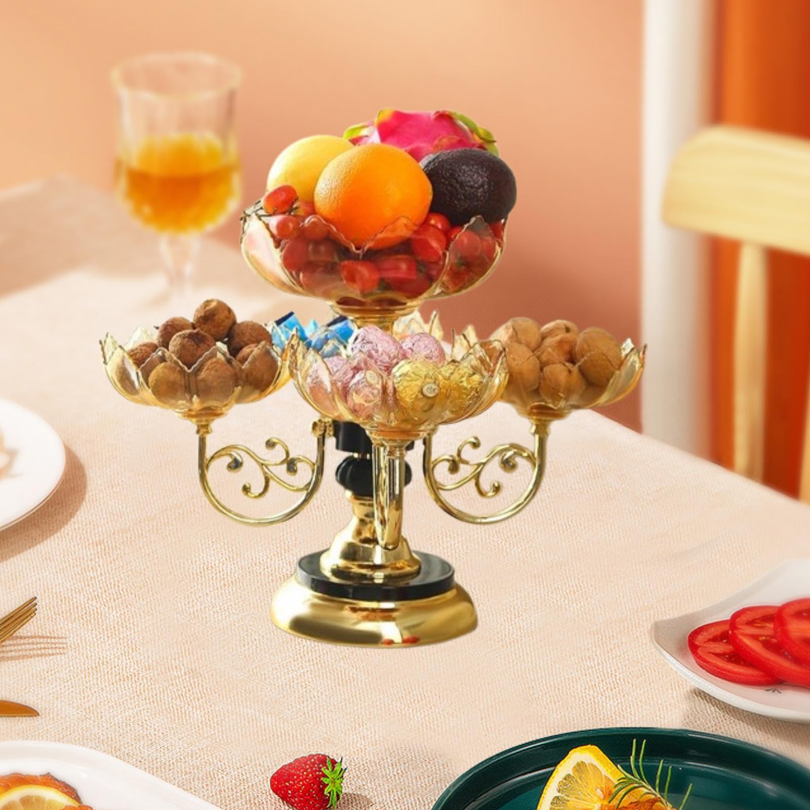 Colcolo Unterteilte Servierschalen, drehbares Snack-Serviertablett mit 5 Schalen, Blumen-Snack-Dessertteller, Obstteller für Hochzeitsrestaurants