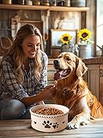Vista 7 de Cuenco de cerámica para perros de 55 onzas resistente para alimentos y agua para mascotas para perros medianos y grandes, plato antideslizante