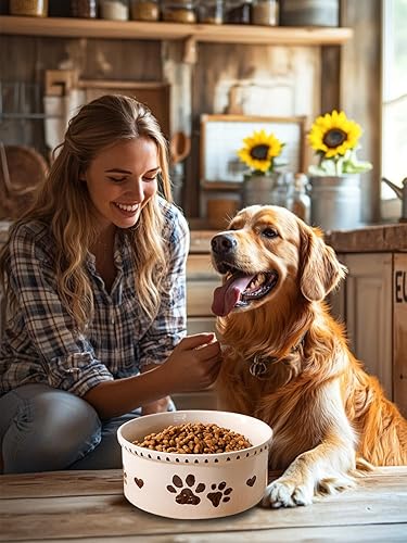Miniatura 7 de Cuenco de cerámica para perros de 55 onzas resistente para alimentos y agua para mascotas para perros medianos y grandes, plato antideslizante con