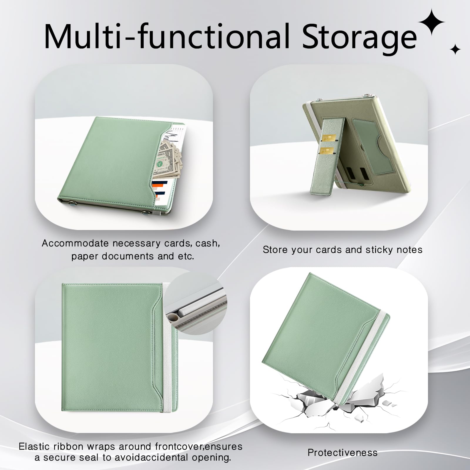 E NET-CASE Custodia per Remarkable Paper Pro da 30 cm (edizione 2024), in pelle PU di alta qualità con slot per carte e portapenne, funzione automatica sleep/wake, copertura per tracolla (verde chiaro