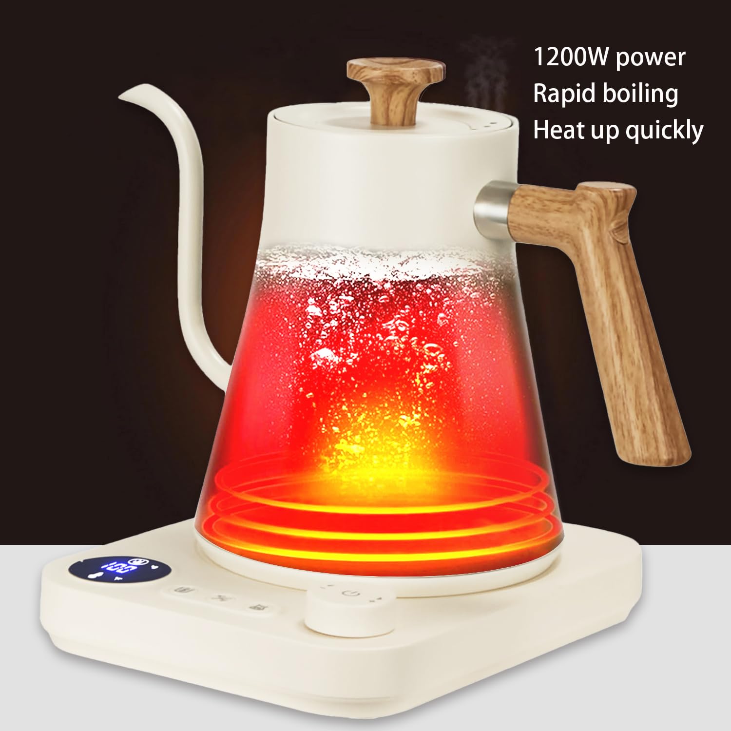 Electric Kettles, Gooseneck Electric Kettle, ±1℉ Temperature Control, Stainless Steel Inner, Quick Heating, for Pour Over Coffee, Brew Tea, Boil Hot Water, 0.9L (White)